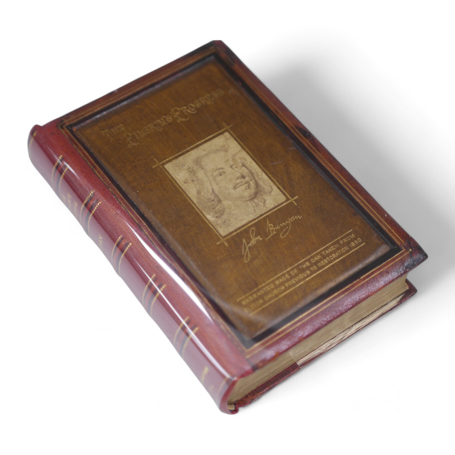 Bunyan, John, - The Pilgrim’s Progress – Elstow Edition, 1881, red morocco and oak from Elstow Church binding. Condition - paper foxed